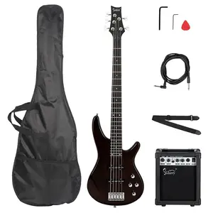 Коричневый бас-гитар Glarry GIB на 5 струн с электрическим датчиком SS / усилитель 20 Вт