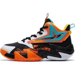 Детские баскетбольные кроссовки с высоким верхом, устойчивые к истиранию и скольжению QIAODAN, черный/оранжевый