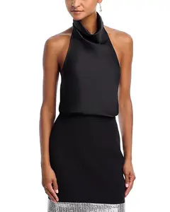 Атласный топ с завязками на шее - эксклюзив Aqua, черный