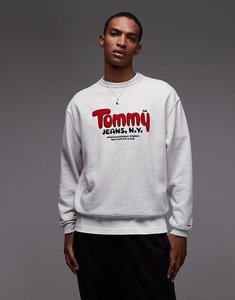 Толстовка Tommy Jeans с логотипом в стиле букле серо-красного цвета