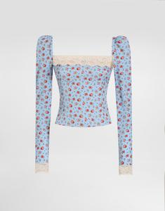 Топ из крепдешина с мелким принтом роз DOLCE & GABBANA, мультиколор