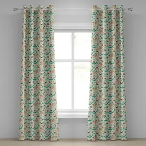 Штора на люверсах ABAKUHAUS Осьминог, с рисунком морских элементов в виде осьминога, китов, рыб и крабов, декоративная, двухпанельная, 280 см x 225 см, цвет: темно-коричневый, бирюзовый Abakuhaus