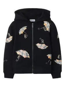 Худи на молнии с принтом BURBERRY KIDS, черный