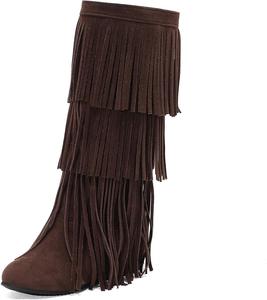 IYZXZYI Женские розовые замшевые сапоги Fringe, высокие сапоги вестерн с кисточками, заостренный носок, модные слипоны