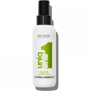 Uniqone Профессиональный веганский несмываемый кондиционер и средство для ухода за волосами для контроля блеска и вьющихся волос 150 мл с ароматом зеленого чая, Revlon