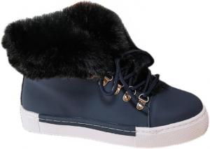 Зимние женские короткие ботинки на снег, из плотной кожи с шнуровкой, утепленные плюшом, плоская подошва, для холодной погоды Generic, Dark Blue