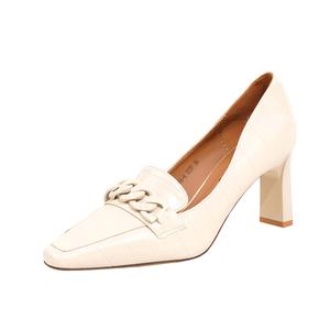 GUDIANFENGDU Блок каблук высокие каблуки 7,5 см женские бежевые, цвет Beige