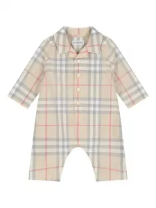 Комбинезон из хлопка в клетку Burberry Kids, светло-бежевый