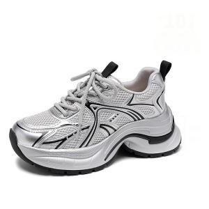 WOOS BOBO Дышащие легкие кроссовки на платформе с низким голенищем для женщин серебристо-черные сетчатые без подкладки летние, цвет Silver Black, Unlined Mesh (Summer)