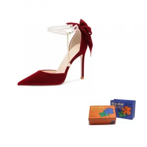 WOXXXN Стройные каблуки на высоком каблуке женские красная замша 9 см, цвет Red Suede 9CM