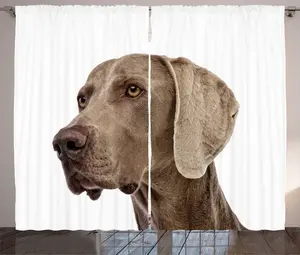 Штора ABAKUHAUS "Веймарская легавая", портрет собаки крупным планом, универсальная ленточная штора для гостиной с петлями и крючками, 280 x 225 см, цвет: белый, какао-коричневый Abakuhaus