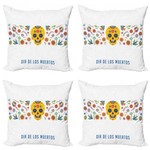 ABAKUHAUS Day of the Dead Набор чехлов на подушку (4 предмета), Skull Flora, современная двусторонняя цифровая печать, 45 см x 45 см, многоцветный