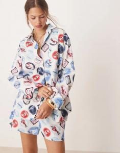 Рубашка свободного кроя Miss Selfridge с праздничным принтом