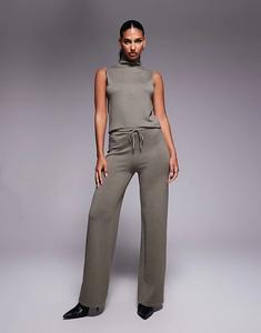 Эксклюзивные брюки Kaiia из тонкого трикотажа на завязках оливкового цвета