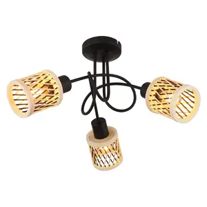 Потолочный светильник LED MALI E14, 1 шт. Потолочная лампа, черная, бамбук натурального цвета, для гостиной и прихожей Nowa, Schwarz matt