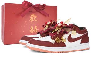 Jordan Air 1 свадебные кроссовки устойчивые к истиранию низкие винтажные баскетбольные кроссовки Unisex золото красный