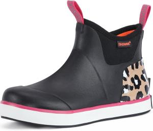 Детские резиновые сапоги Showave, девичьи сапоги Deck, водонепроницаемые детские сапоги для мальчиков, нескользящие неопрена резиновые ботинки, короткие сапожки от грязи, Pink Cheetah