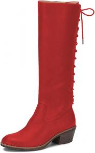 Женские ретро ботинки FSJ выше колена с боевой подошвой, каблук-блок, носок миндальной формы, шнуровка, молния, для вечеринок, зимние, размер обуви 4-15 US, Red