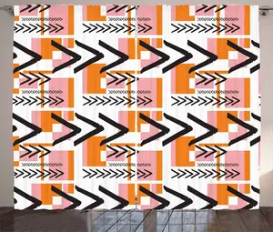 Шторы ABAKUHAUS в геометрическом деревенском стиле, гранжевые фигуры, универсальные ленточные шторы для гостиной с петлями и крючками, 280 x 175 см, цвет: оранжевый, бледно-розовый, черный Abakuhaus