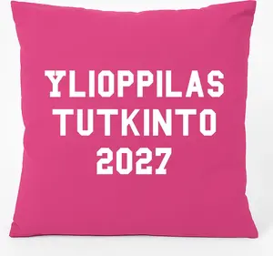 Подушка для дивана Huuraa Ylioppilastutkinto 2027 выпускной Финляндия подарок 40х40см с наполнителем хлопок цвета фуксии Ylioppilastutkinto 2027 сувенир Hellweg Druckerei