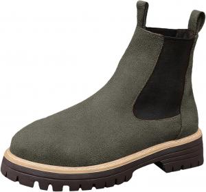 Женские челси с массивным низким каблуком, на молнии, замшевые, удобные на платформе, эластичные, комфортные и теплые, с толстой подошвой, с круглым носком, ботильоны на все сезоны, классические туфли Canbebig, зеленый