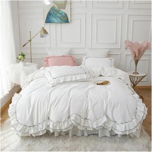 Generic Комплект постельного белья из хлопка в корейском стиле с рюшами White