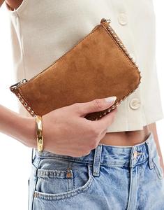 Мини-сумка Stradivarius из искусственной замши с бусинами цвета бледно-верблюжьей шерсти