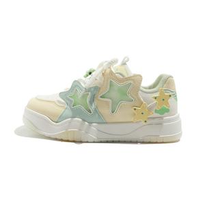 BEIER Женские противоскользящие низкие скейтерские кроссовки Yellow Star Puppy в желто-зеленом цвете, цвет Yellow Green, Yellow Star Puppy