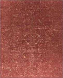 Ковер SAFAVIEH, 305 x 427 см, Tibetan Collection - , Rust & Gold, ручной вязки Scroll Silk & Wool, идеален для помещений с высокой проходимостью в гостиной, спальне (TB417C)
