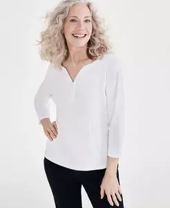 Женская хлопковая футболка хенли с рукавами 3/4, PXS-4X Style & Co, ярко-белый