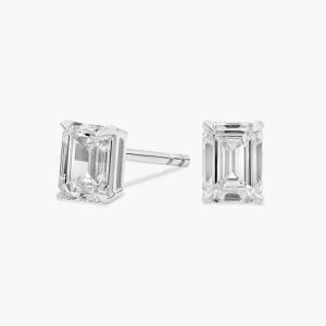 Серьги-гвоздики с бриллиантами изумрудной огранки из белого золота 14 карат (3/4 карата Tw. - HI / SI1-SI2) Blue Nile