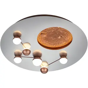 Светильник TRIO Leuchten LED потолочный ZODIAC, лампа с изображением луны и звезд, косвенный свет, диммируемый CCT LED 42W LED-панель 1 шт. LED Светильник для спальни Ø 50 см, регулируемый цвет света, дизайн с луной Trio Leuchten, Aluminiumfarben