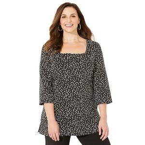 Женская футболка с квадратным вырезом, plus size petite, ultra-soft Catherines, Black Tossed Confetti