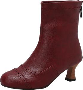 Женские элегантные ботильоны на среднем каблуке для зимы и осени, ботильоны на молнии сзади для удобного ношения XIEPP, Burgundy