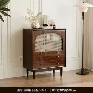 Yu Senyi Комод для гостиной и спальни настенный из массива дерева и ротанга, 1 дверца, 2 ящика, сборка требуется