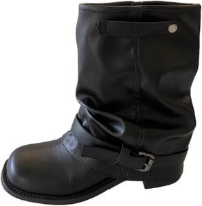 Женские ботильоны на толстом каблуке с широким голенищем, в стиле вестерн-ковбой, на мягкой посадке для повседневных образов Azttoztto, Black