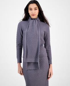 Женский вязаный свитер с длинными рукавами и шарфом крупной вязки Anne Klein, Charcoal Heather Grey