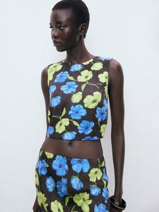 Мати топ с цветочным принтом и открытой спиной Mango, Black