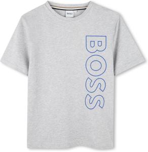BOSS Мужская футболка с коротким рукавом и крупным контрастным логотипом, Chine Grey - Vertical Logo