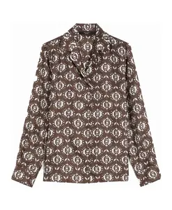 Шелковая рубашка в пижамном стиле с принтом. Weekend Max Mara, коричневый