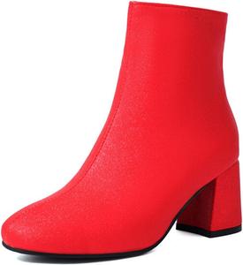 Женские модные ботильоны Aflngle с массивным каблуком, круглым закрытым носком, боковой молнией, удобные, на застежке, для вечеринок, свадеб, выпускных, короткие ботинки, Red