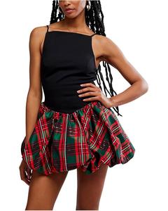 Женское мини-платье Free People Tinsel Kiss Plaid, Red Plaid