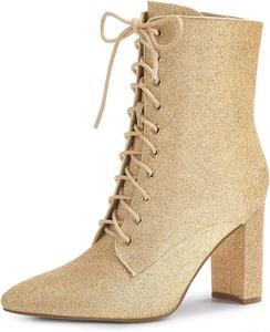 Женские блестящие ботильоны Allegra K с острым носком и устойчивым каблуком на Хэллоуин, Gold