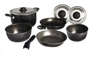 Набор походных кастрюль Camp4 из 9 предметов - серебристый/черный