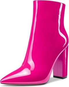 Женские ботильоны Aachcol, короткие ботинки с заостренным носком, на каблуке, на толстом высоком каблуке, с лаковой отделкой и молнией, 10 см, Magenta Red