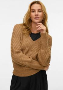 Джемпер Vero Moda VMSTINNA V-NECK STITCH, Toasted Coconut/Brown