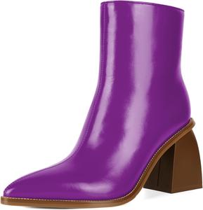Женские средние сапоги Esvowido до середины икры с высоким каблуком 3,5 дюйма, заостренным носком и массивным каблуком, короткие ботильоны с боковыми молниями для работы, свиданий и вечеринок, Purple