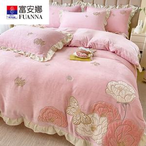 FUANNA Комплект постельного белья 4 предмета, 180x200 см, двусторонний велюр, цветочный принт, цвет Huayun - Girl's Pink