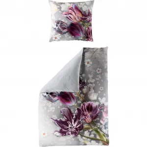 Двустороннее постельное белье BIERBAUM «Тули», мако-сатин, 100% хлопок, с цветочным узором, легкое в уходе, серый