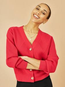 Кардиган с V-образным вырезом и рельефной вязкой свободного кроя Yumi, Red